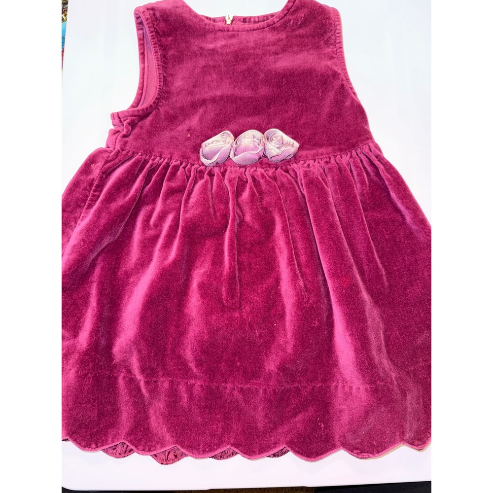 Vintage Gymboree Magenta Pink Velvet Rose Scalloped Hem Dress 12-18 Months